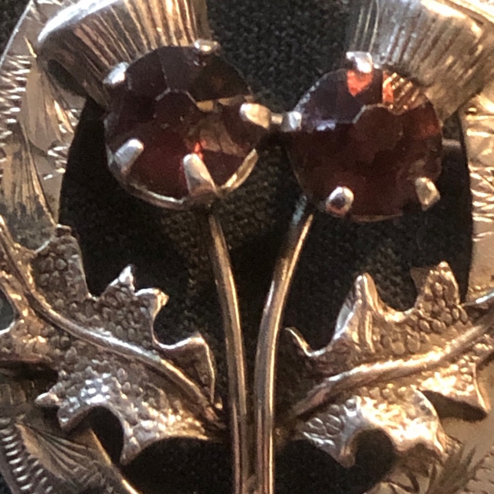 Antique Ward Bros of Scotland Sterling Silver Amethyst Thistle Pin